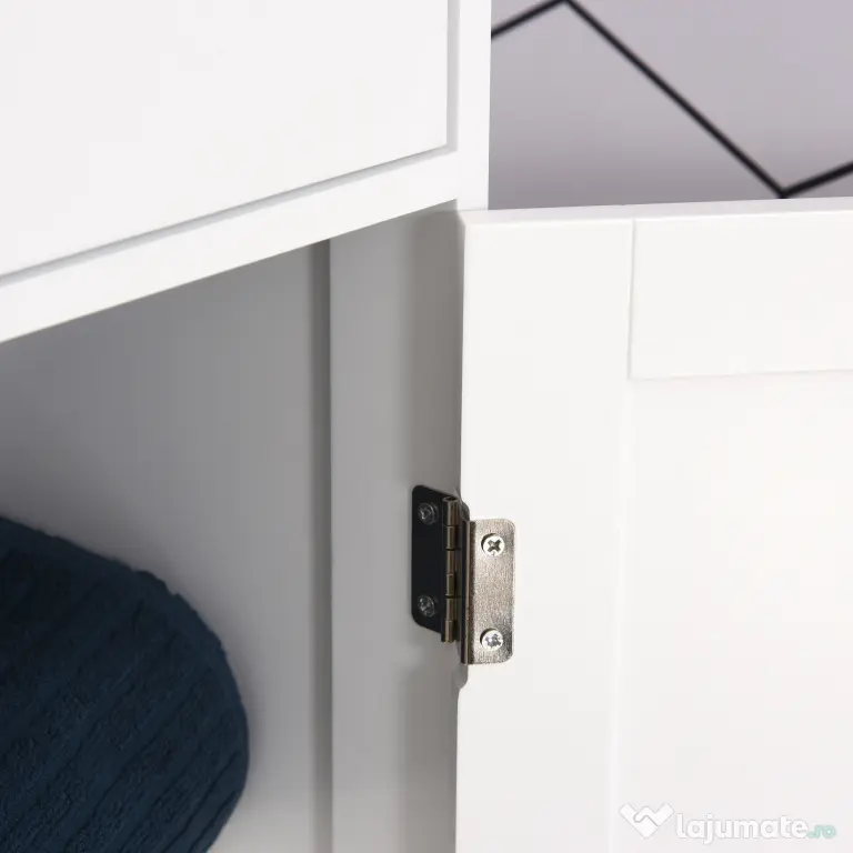 Dulap de depozitare multifuncțional Kleankin cu uși și rafturi – Alb, pentru baie, bucătărie, living sau birou