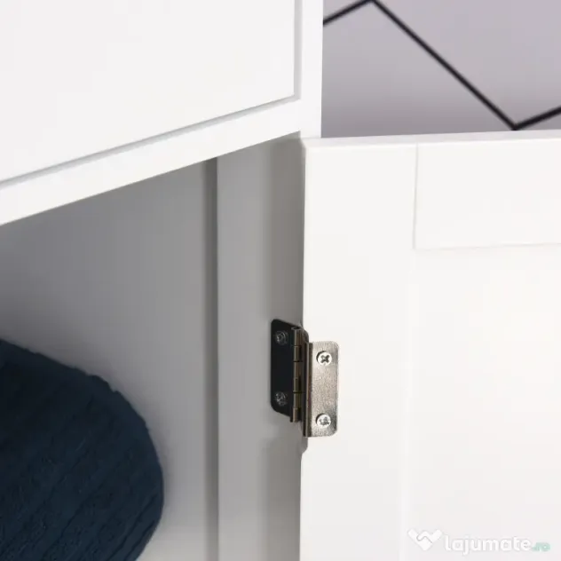 Dulap de depozitare multifuncțional Kleankin cu uși și rafturi – Alb, pentru baie, bucătărie, living sau birou