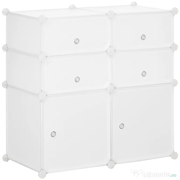 HOMCOM Dulap Haine Dulap Pantofi Modular din Plastic 6 Cuburi Alb, 75x37x73cm
