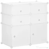 HOMCOM Dulap Haine Dulap Pantofi Modular din Plastic 6 Cuburi Alb, 75x37x73cm