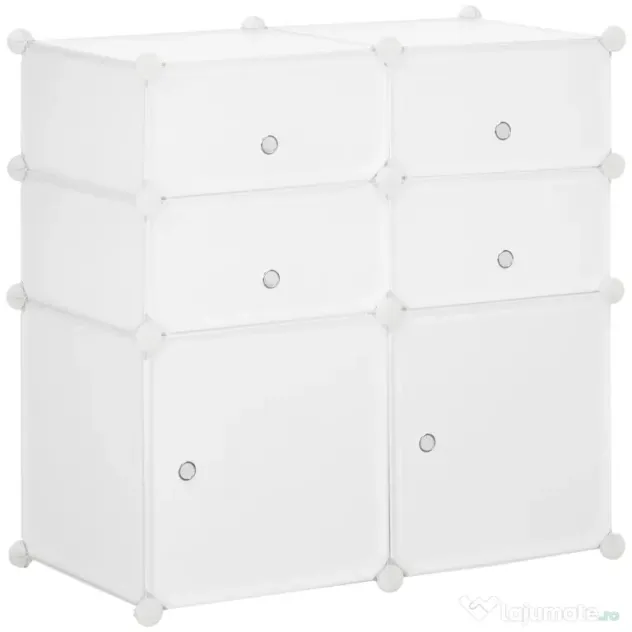 HOMCOM Dulap Haine Dulap Pantofi Modular din Plastic 6 Cuburi Alb, 75x37x73cm