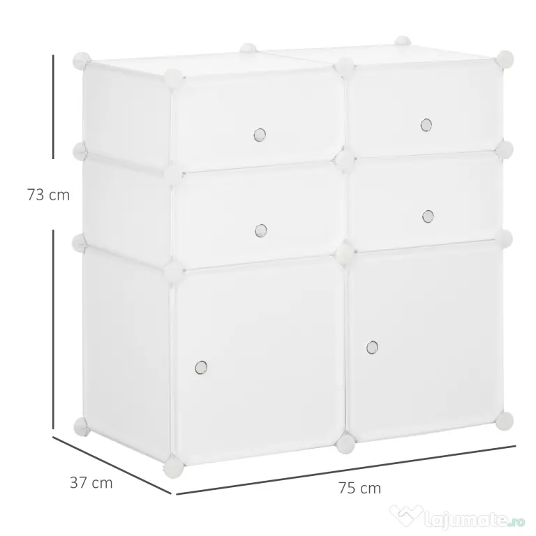 HOMCOM Dulap Haine Dulap Pantofi Modular din Plastic 6 Cuburi Alb, 75x37x73cm