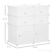 HOMCOM Dulap Haine Dulap Pantofi Modular din Plastic 6 Cuburi Alb, 75x37x73cm