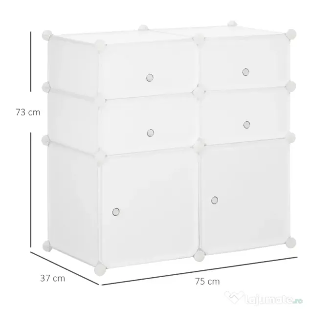 HOMCOM Dulap Haine Dulap Pantofi Modular din Plastic 6 Cuburi Alb, 75x37x73cm