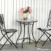Outsunny Masuta de Gradina si Exterior din Metal si Ceramica Neagra 