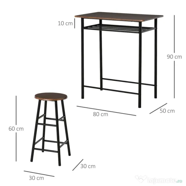 Homcom Set Masa inalta cu 2 Scaune – Bar & Bucatarie cu Raft Integrat