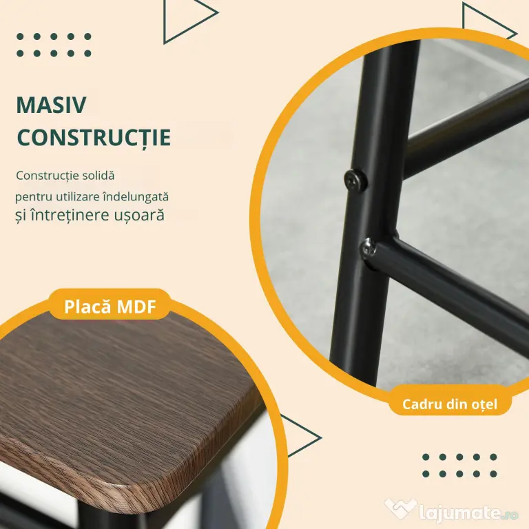 Homcom Set Masa inalta cu 2 Scaune – Bar & Bucatarie cu Raft Integrat
