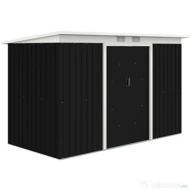 Outsunny Magazie de Grădină din Oțel pentru Scule și Unelte, Căsuță Metalică de Exterior cu Pardoseală și Uși Glisante, Rezistentă la Intemperii