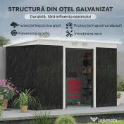 Outsunny Magazie de Grădină din Oțel pentru Scule și Unelte, Căsuță Metalică de Exterior cu Pardoseală și Uși Glisante, Rezistentă la Intemperii