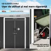 Outsunny Magazie de Grădină din Oțel pentru Scule și Unelte, Căsuță Metalică de Exterior cu Pardoseală și Uși Glisante, Rezistentă la Intemperii