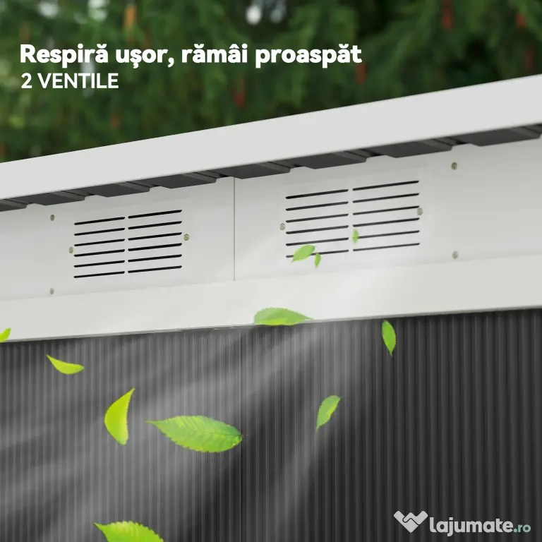 Outsunny Magazie de Grădină din Oțel pentru Scule și Unelte, Căsuță Metalică de Exterior cu Pardoseală și Uși Glisante, Rezistentă la Intemperii