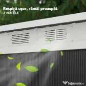 Outsunny Magazie de Grădină din Oțel pentru Scule și Unelte, Căsuță Metalică de Exterior cu Pardoseală și Uși Glisante, Rezistentă la Intemperii