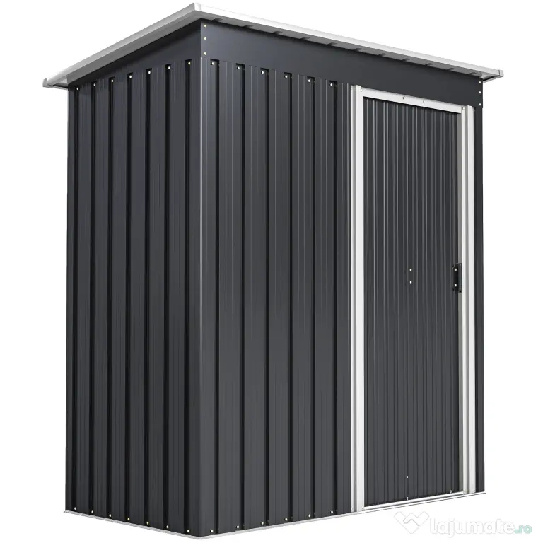 Outsunny Magazie de Scule din Otel, 1 Usa Glisanta, Remiza de Gradina Neagra, Acoperis inclinat 163 x89 x182cm