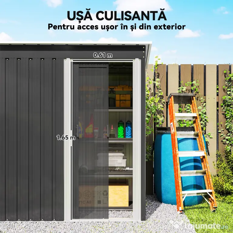 Outsunny Magazie de Scule din Otel, 1 Usa Glisanta, Remiza de Gradina Neagra, Acoperis inclinat 163 x89 x182cm