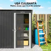 Outsunny Magazie de Scule din Otel, 1 Usa Glisanta, Remiza de Gradina Neagra, Acoperis inclinat 163 x89 x182cm