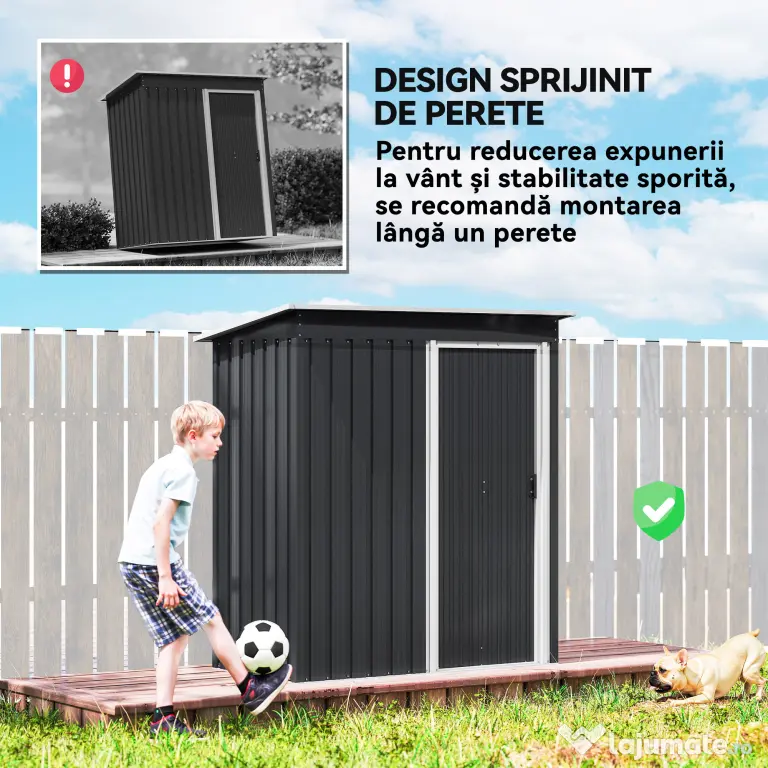 Outsunny Magazie de Scule din Otel, 1 Usa Glisanta, Remiza de Gradina Neagra, Acoperis inclinat 163 x89 x182cm