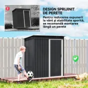 Outsunny Magazie de Scule din Otel, 1 Usa Glisanta, Remiza de Gradina Neagra, Acoperis inclinat 163 x89 x182cm