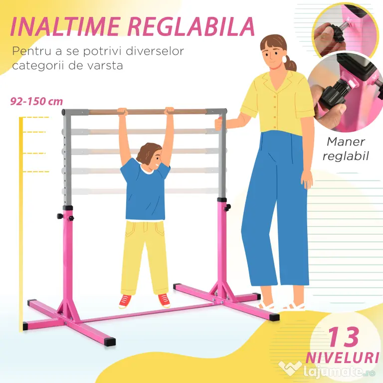 Homcom Bara Gimnastica/Balet – 95–145 cm, Reglabila, Roz pentru Copii