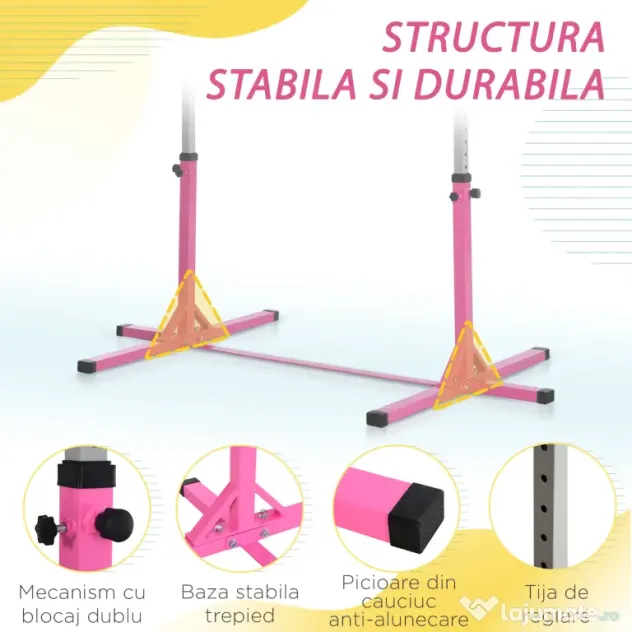 Homcom Bara Gimnastica/Balet – 95–145 cm, Reglabila, Roz pentru Copii