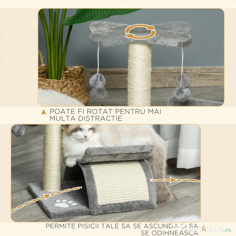 PawHut Ansamblu pentru pisici cu 2 mingii, 40x30x43cm, gri