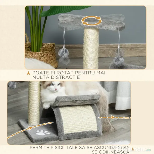 PawHut Ansamblu pentru pisici cu 2 mingii, 40x30x43cm, gri