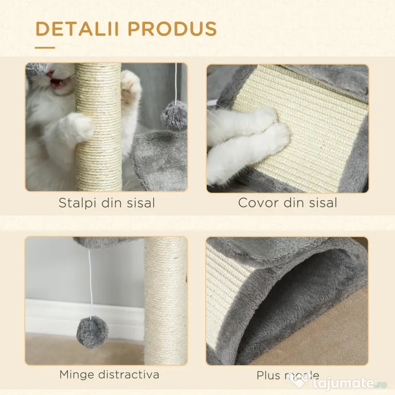 PawHut Ansamblu pentru pisici cu 2 mingii, 40x30x43cm, gri