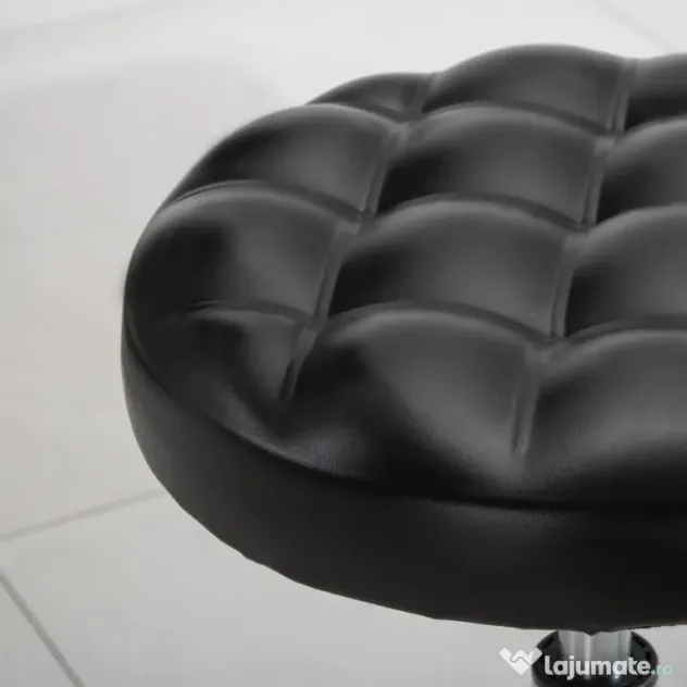 Taburet HOMCOM Reglabil pe Inaltime cu 5 Roti Pivotante, din Otel, Spuma de Cauciuc si Imitatie de Piele, Ф48x47-59lcm, Negru