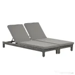 Outsunny Set 2 Sezlonguri de Gradina in PE Rattan cu Perna Captusita Gri