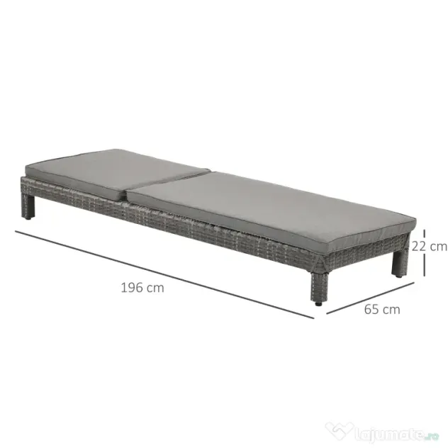 Outsunny Set 2 Sezlonguri de Gradina in PE Rattan cu Perna Captusita Gri
