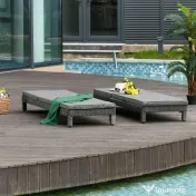 Outsunny Set 2 Sezlonguri de Gradina in PE Rattan cu Perna Captusita Gri