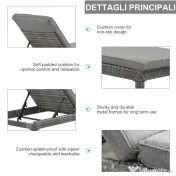 Outsunny Set 2 Sezlonguri de Gradina in PE Rattan cu Perna Captusita Gri