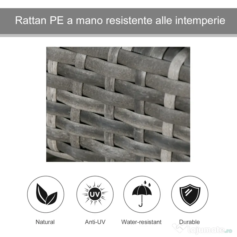 Outsunny Set 2 Sezlonguri de Gradina in PE Rattan cu Perna Captusita Gri