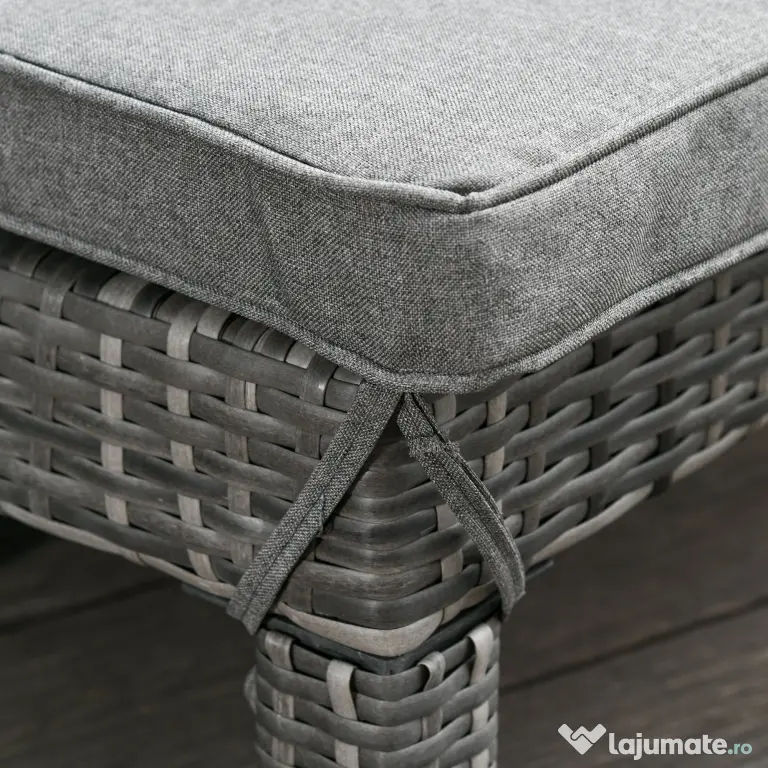 Outsunny Set 2 Sezlonguri de Gradina in PE Rattan cu Perna Captusita Gri