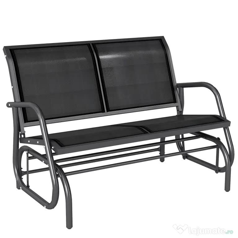 Outsunny Banca Tip Leagan 2 Locuri din Metal, Negru, 123x70x87 cm