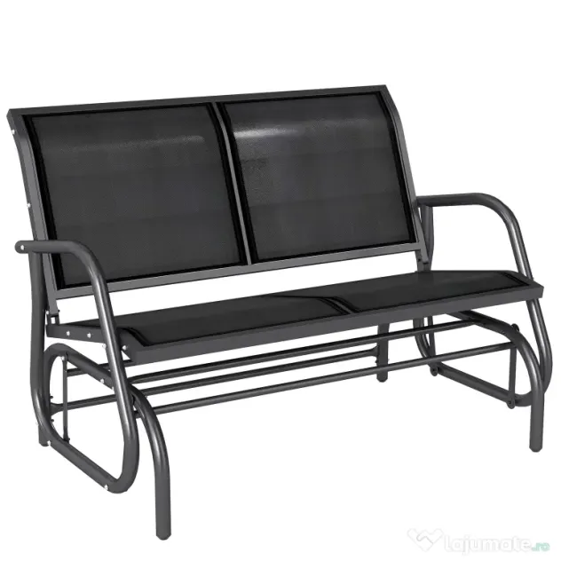 Outsunny Banca Tip Leagan 2 Locuri din Metal, Negru, 123x70x87 cm