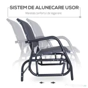 Outsunny Banca Tip Leagan 2 Locuri din Metal, Negru, 123x70x87 cm 