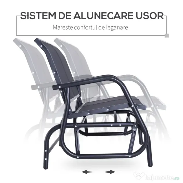 Outsunny Banca Tip Leagan 2 Locuri din Metal, Negru, 123x70x87 cm