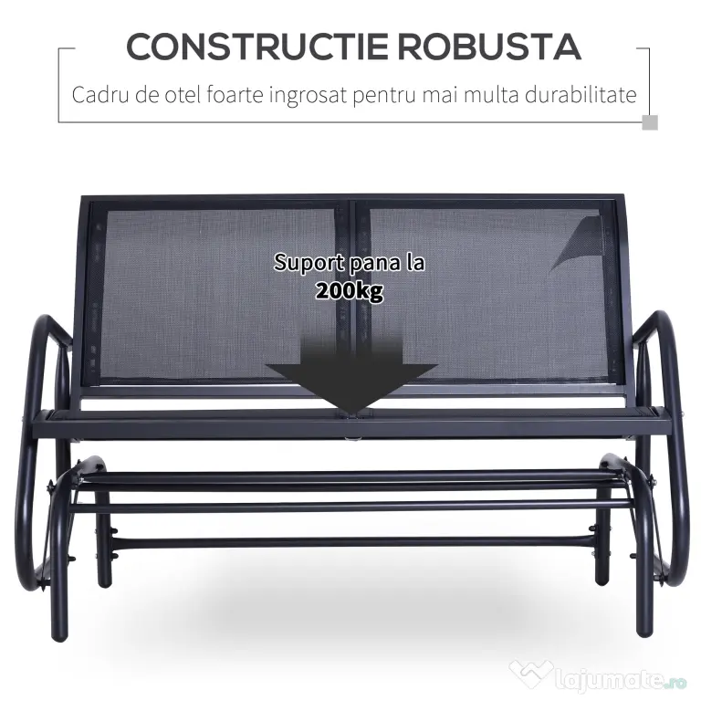 Outsunny Banca Tip Leagan 2 Locuri din Metal, Negru, 123x70x87 cm