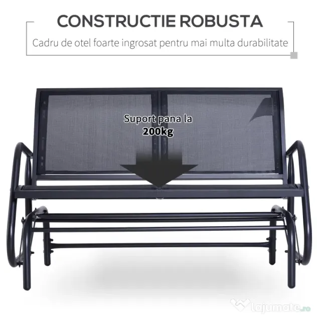 Outsunny Banca Tip Leagan 2 Locuri din Metal, Negru, 123x70x87 cm
