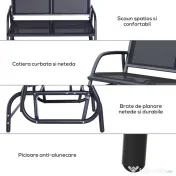 Outsunny Banca Tip Leagan 2 Locuri din Metal, Negru, 123x70x87 cm 