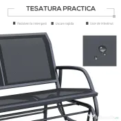 Outsunny Banca Tip Leagan 2 Locuri din Metal, Negru, 123x70x87 cm 