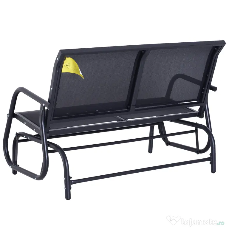 Outsunny Banca Tip Leagan 2 Locuri din Metal, Negru, 123x70x87 cm