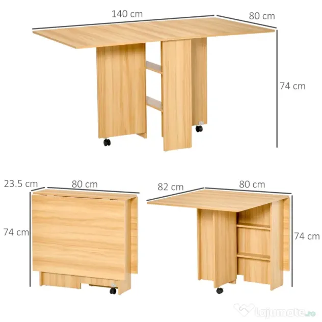 Homcom Masa Pliabila Lemn Natural 140 × 80 cm