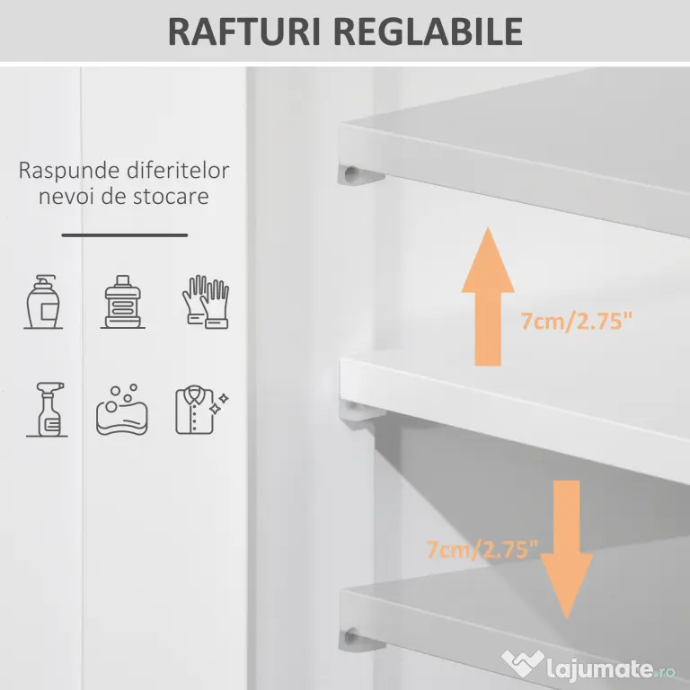Kleankin Mobila Baie Multifunctionala, Dulap, Etajera, 2 Sertare, Alb