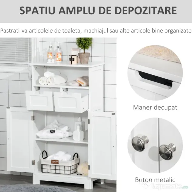Kleankin Mobila Baie Multifunctionala, Dulap, Etajera, 2 Sertare, Alb
