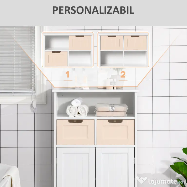 Kleankin Mobila Baie Multifunctionala, Dulap, Etajera, 2 Sertare, Alb