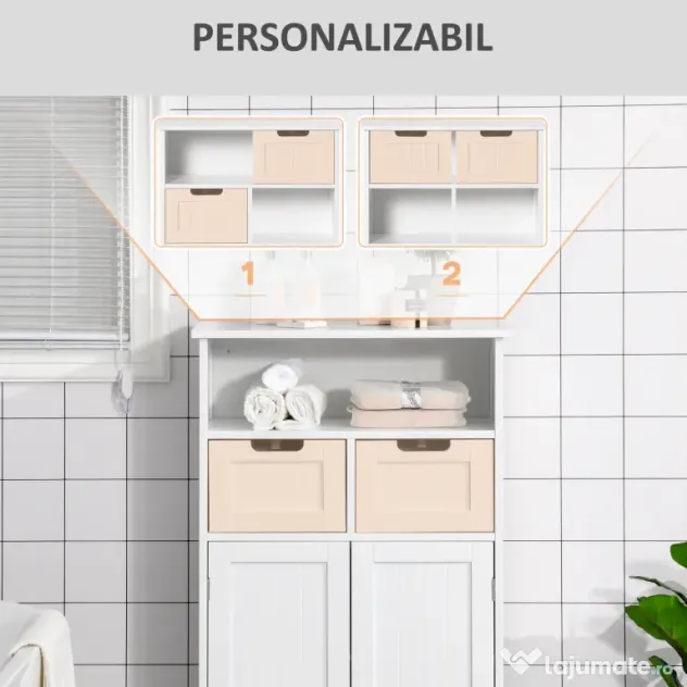 Kleankin Mobila Baie Multifunctionala, Dulap, Etajera, 2 Sertare, Alb