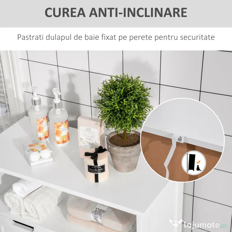 Kleankin Mobila Baie Multifunctionala, Dulap, Etajera, 2 Sertare, Alb