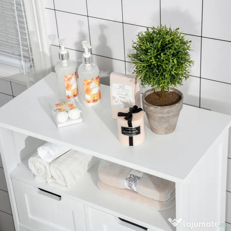 Kleankin Mobila Baie Multifunctionala, Dulap, Etajera, 2 Sertare, Alb
