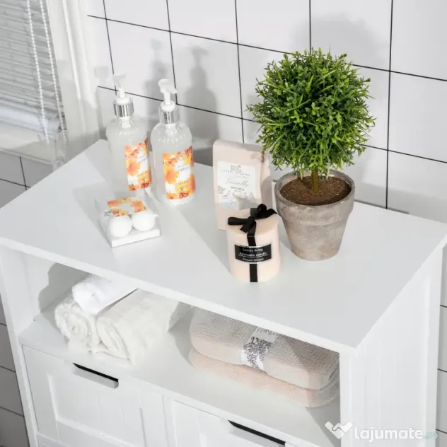 Kleankin Mobila Baie Multifunctionala, Dulap, Etajera, 2 Sertare, Alb